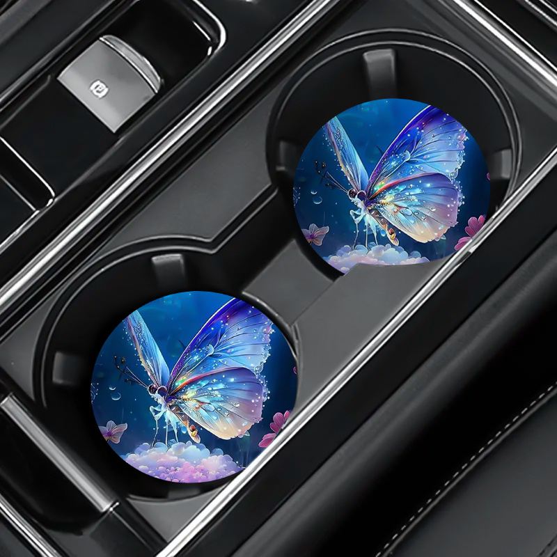 Unique Table Accessories - 2pcs Beautiful Butterfly Car Cup Coaster,