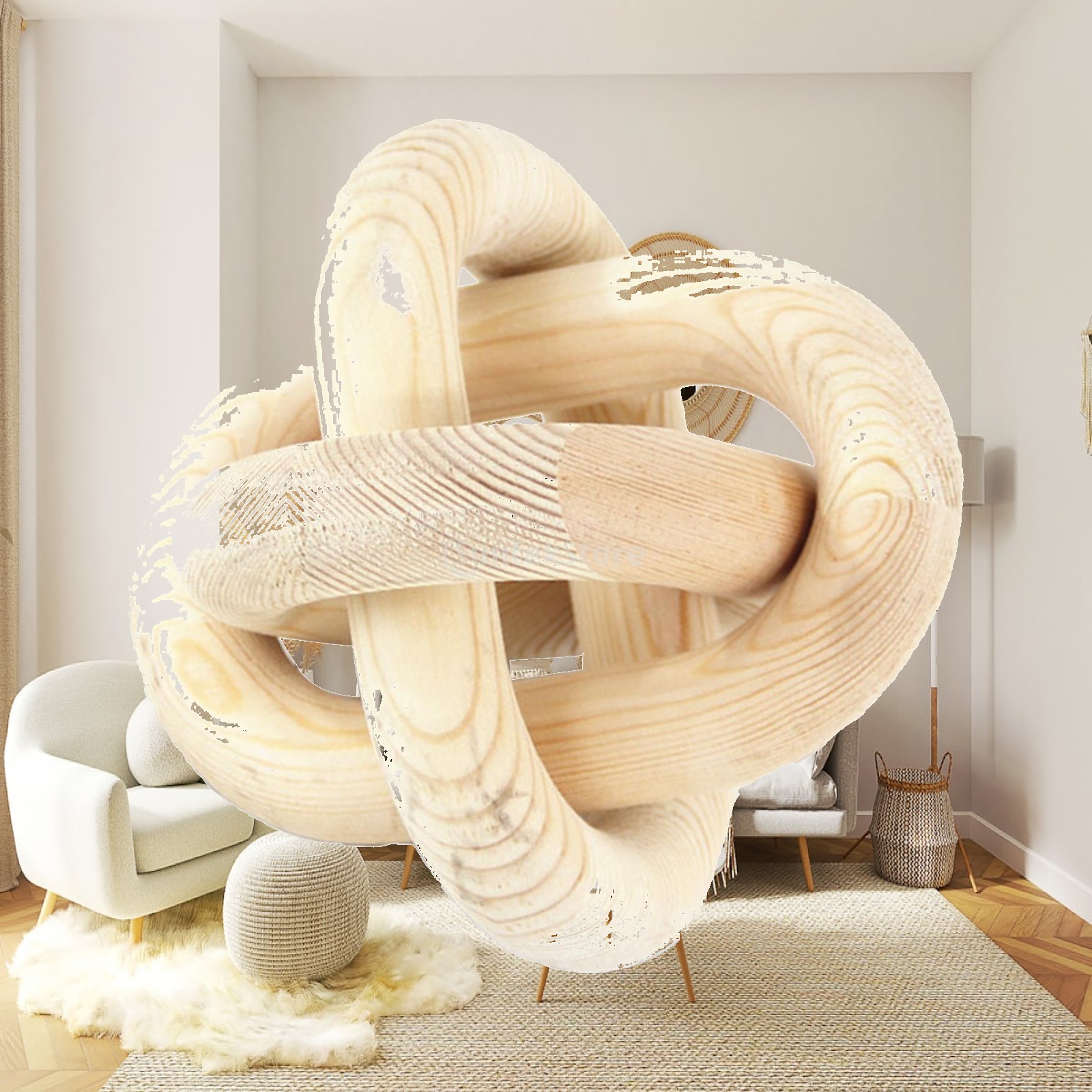 Unique Table Accessories - Wooden Chain Decoration, 3-link Wooden Knot